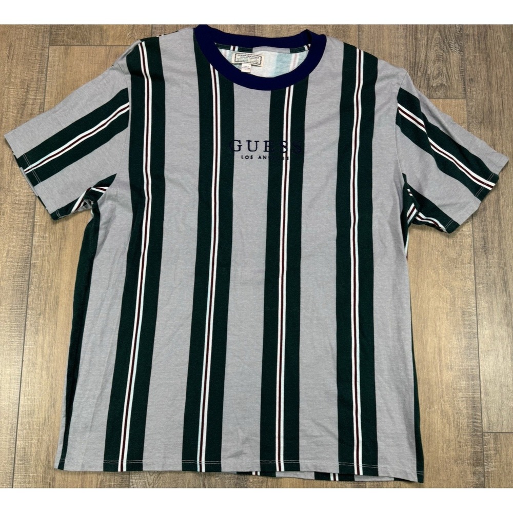 Vintage 90s Guess Los Angeles Striped T-Shirt Size L Embroidered MultiColor ASAP